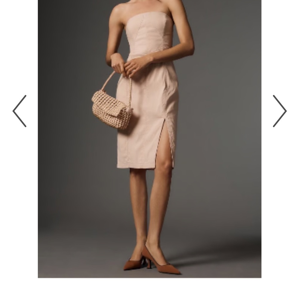 Anthropologie Pale Pink Strapless Sheath Dress with Slit